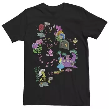 Мужская футболка Disney's Alice In Wonderland с отпечатками лап Чеширского кота и карты Licensed Character, черный