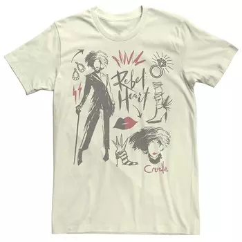 Мужская футболка Disney's Cruella De Vil с коллажем и рисунками Rebel Heart Licensed Character, цвет Natural