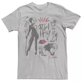 Мужская футболка Disney's Cruella De Vil с коллажем и рисунками Rebel Heart Licensed Character, цвет Silver