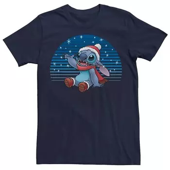 Мужская футболка Disney's Lilo & Stitch Christmas Stitch Snowfall Portrait, темно-синий