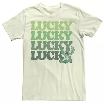 Мужская футболка Disney's Lilo & Stitch с графическим текстом Lucky Licensed Character, цвет Natural