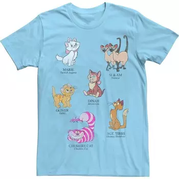 Мужская футболка Disney's Mickey and Friends с именами и породами кошек Licensed Character, цвет Light Blue