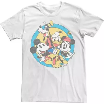 Мужская футболка Disney's Mickey & Friends в стиле ретро с групповым снимком Licensed Character, белый