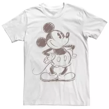 Мужская футболка Disney's Mickey Mouse с акварелью и карандашным наброском Licensed Character, белый