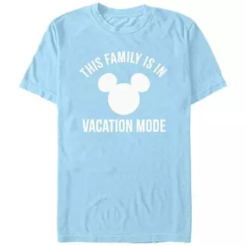 Мужская футболка Disney's This Family Is In Vacation Mode с логотипом Микки Хэда Licensed Character, цвет Light Blue