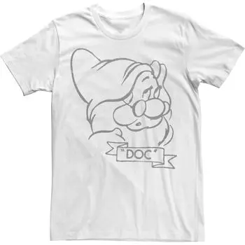 Мужская футболка Disney Snow White Doc Line Art с большим лицом Licensed Character