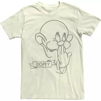 Мужская футболка Disney Snow White Dopey Line Art с большим лицом Licensed Character