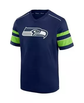 Мужская футболка DK Metcalf College Navy Seattle Seahawks с надписью и номером с v-образным вырезом Fanatics, синий