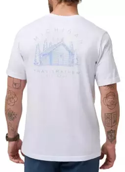 Мужская футболка для гольфа TravisMathew Moonlit Vista MI State с графическим изображением, белый
