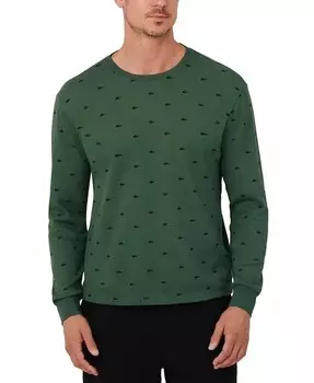Мужская футболка для сна с длинными рукавами и крокодиловым принтом Lacoste, зеленый