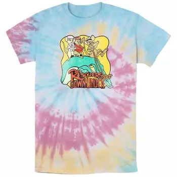 Мужская футболка Down Under с винтажным плакатом и рисунком Tie Dye от Disney's The Rescuer's Down Under Licensed Character