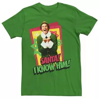 Мужская футболка Elf Buddy I Know Santa с жирным текстовым плакатом Licensed Character