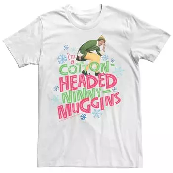 Мужская футболка Elf Buddy Ninny Muggins с большой надписью и хлопковой головой Licensed Character