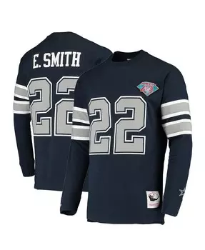 Мужская футболка Emmitt Smith темно-синего цвета с длинными рукавами Dallas Cowboys Throwback с именем и номером игрока в отставке Mitchell & Ness