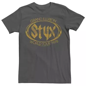 Мужская футболка Epic Rights Styx Grand Illusion World Tour Licensed Character, цвет Charcoal