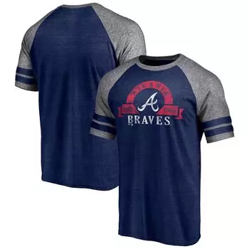 Мужская футболка Fanatics Branded Heather Navy Atlanta Braves Utility с двумя полосками реглан Tri-Blend
