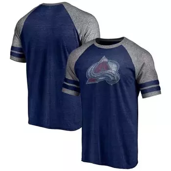 Мужская футболка Fanatics Branded Heather Navy Colorado Avalanche, двухполосная футболка реглан, трехцветная смесь