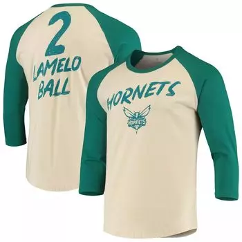 Мужская футболка Fanatics Branded LaMelo Ball Cream Charlotte Hornets NBA с рукавами 3/4 реглан