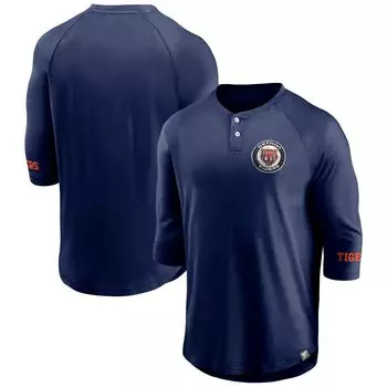 Мужская футболка Fanatics Branded Navy Detroit Tigers Sport Resort Weathered Henley, потертая футболка реглан с рукавами 3/4