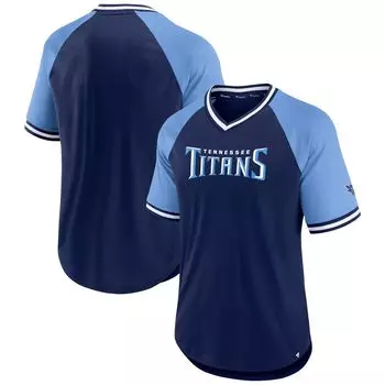 Мужская футболка Fanatics Branded темно-синего/голубого цвета с v-образным вырезом Tennessee Titans Second Wind реглан