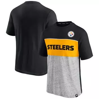Мужская футболка Fanatics черного/серого цвета с логотипом Pittsburgh Steelers с цветными блоками