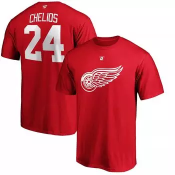Мужская футболка Fanatics с логотипом Chris Chelios Red Detroit Red Wings, аутентичная футболка с именем и номером игрока в отставке