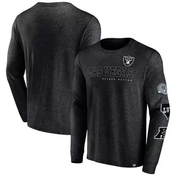 Мужская футболка Fanatics с логотипом Heather Black Las Vegas Raiders High Whip Pitcher с длинными рукавами