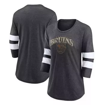 Мужская футболка Fanatics с логотипом Heather Charcoal Boston Bruins Special Edition 2.0 Barn Burner с рукавами 3/4 Fanatics