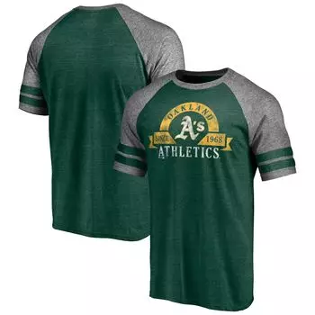 Мужская футболка Fanatics с логотипом Heather Green Oakland Athletics, двухполосная футболка реглан Tri-Blend