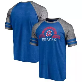 Мужская футболка Fanatics с логотипом Heather Royal Atlanta Braves Utility, двухполосная футболка реглан Tri-Blend