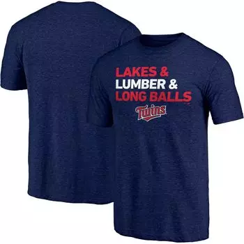 Мужская футболка Fanatics с логотипом Heathered темно-синего цвета Minnesota Twins Hometown Collection Ampersand Tri-Blend