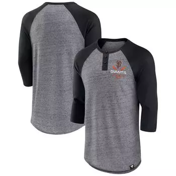 Мужская футболка Fanatics с принтом верескового серого/черного цвета San Francisco Giants Iconic Over Heat в крапинку реглан Хенли с рукавами 3/4