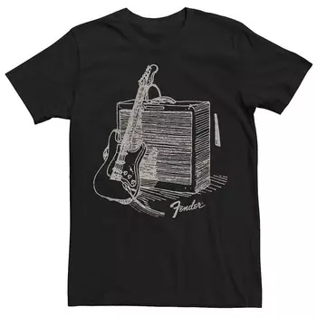 Мужская футболка Fender с рисунком гитары и усилителя Sketch Licensed Character, черный