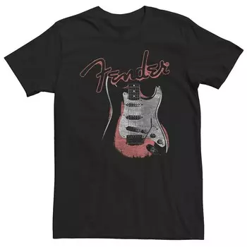Мужская футболка Fender Stratocaster розового оттенка с портретом Licensed Character, черный