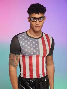 Мужская футболка FeverCity с коротким рукавом и принтом национального флага, многоцветный