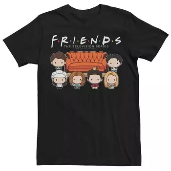 Мужская футболка Friends Group в стиле чиби с рисунком Licensed Character, черный