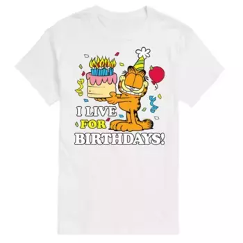 Мужская футболка Garfield с принтом "Живу ради дней рождения" Licensed Character, белый