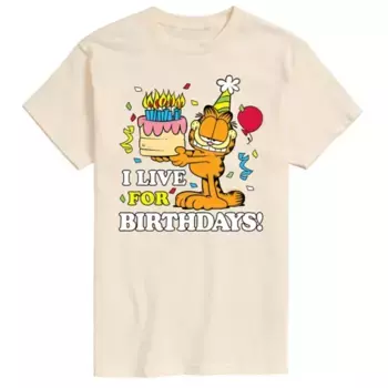 Мужская футболка Garfield с принтом "Живу ради дней рождения" Licensed Character, бежевый