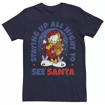 Мужская футболка Garfield Santa Up Late Christmas Licensed Character, темно-синий