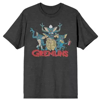 Мужская футболка Gremlins Group с рисунком персонажей с короткими рукавами и рисунком Licensed Character, серый