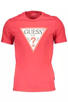 Мужская футболка Guess Jeans с принтом и круглым вырезом, красный