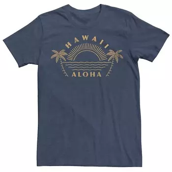 Мужская футболка Hawaii Aloha Sunrise Beach с рисунком пальм Licensed Character, цвет Navy Heather