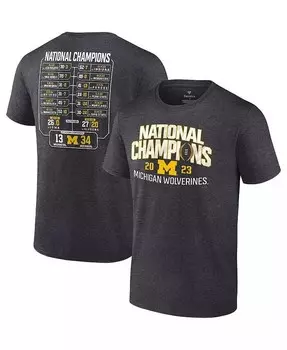 Мужская футболка Heather Charcoal Michigan Wolverines College Football Playoff 2023 National Champions Schedule Fanatics, черный