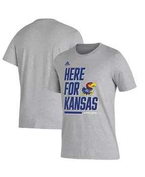 Мужская футболка heather grey kansas jayhawks here for bench adidas, мульти