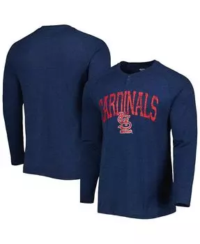 Мужская футболка Heather Navy St. Louis Cardinals Inertia реглан с длинными рукавами и рисунком хенли Concepts Sport, синий
