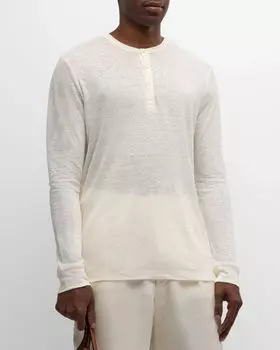 Мужская футболка Henley из льняного джерси с длинными рукавами Onia, цвет White