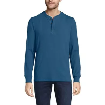 Мужская футболка Henley в рубчик с длинным рукавом Lands End Lands' End, цвет Evening Blue
