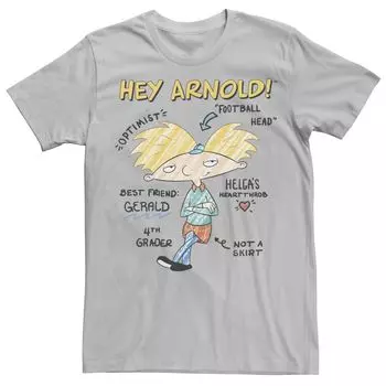 Мужская футболка Hey Arnold Attribute Diagram Sketch Licensed Character