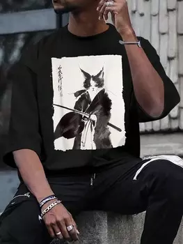 Мужская футболка Homme, больших размеров, круглый вырез, тигровый принт, свободный фасон, шикарный крой Manfinity, черный