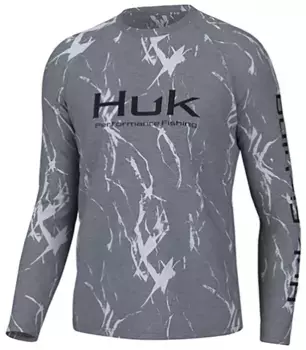 Мужская футболка HUK Pursuit с длинными рукавами из водорослей, цвет Volcanic Ash Heather